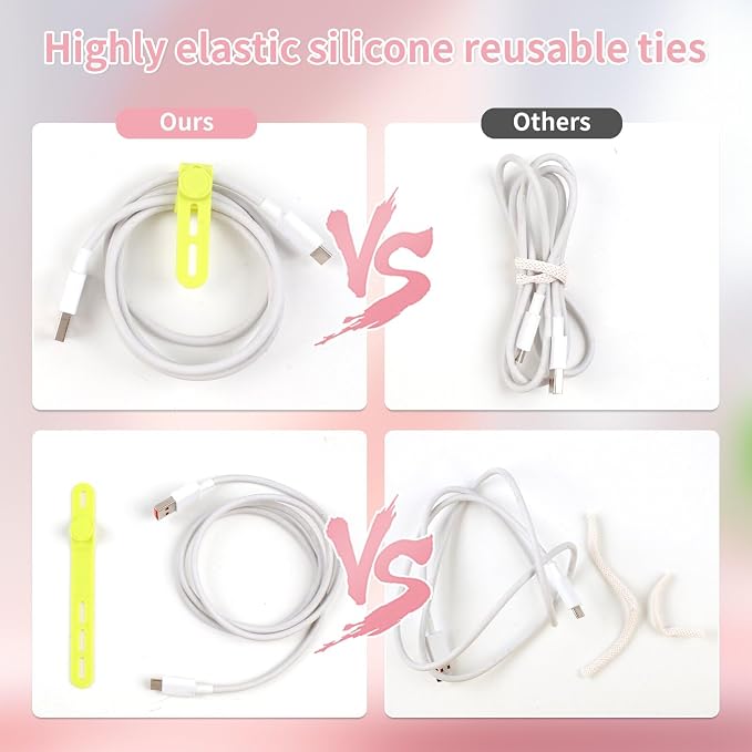 Oligei 25 Pcs Silicone Cable Ties, Cable Ties Reusable, High Elasticity Cord - Image 4