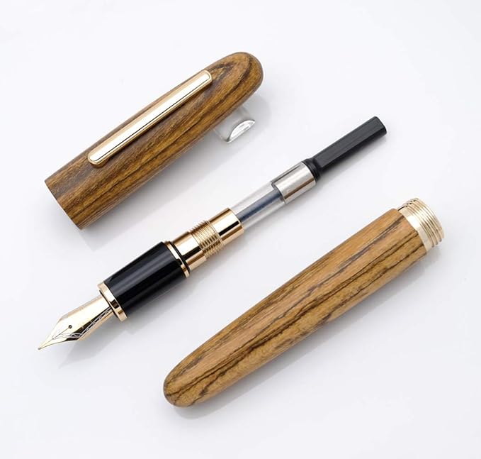 JINHAO 9056 Natural Wood Fountain Pen Handmade Ink Pen (Tiger Wood, Fine Nib 0.5mm)-DeskLoop Office