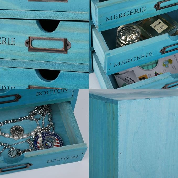 Wooden Storage Box with 5 Drawers Apothecary Drawers Vintage Wooden Drawers - Image 6