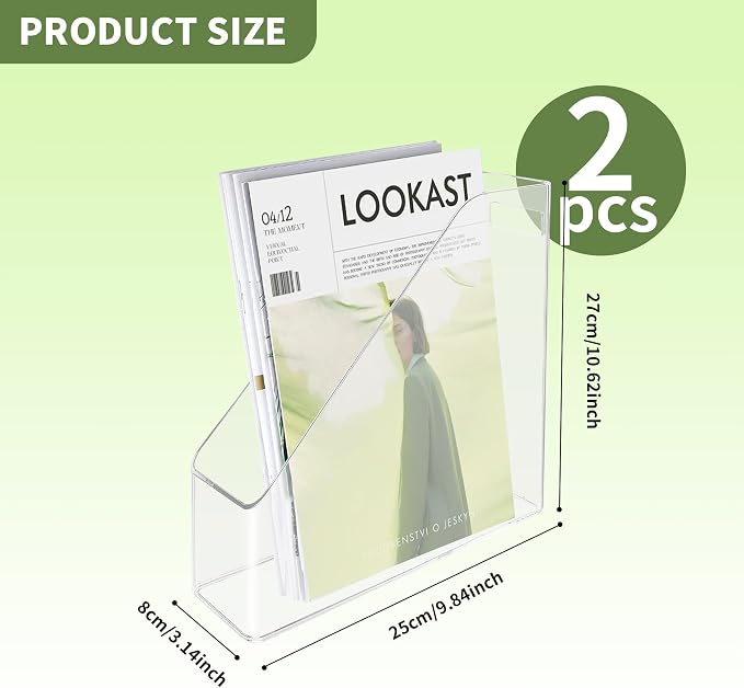 2 Pcs Acrylic Magazine File Holder Clear Plastic Magazine Holder - Image 2
