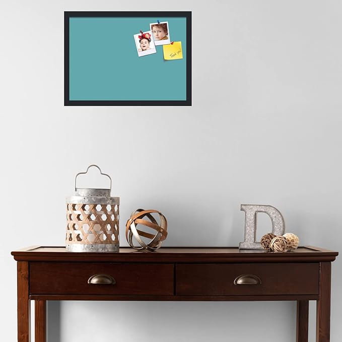 PinPix 21x15 Inch Cork Bulletin Board. This Decorative Framed Pin Board Comes with Aqua Pastel Design and a Satin Black Frame. Ideal for Home Office Decor or Message Board (PinPix-1806)-DeskLoop Office