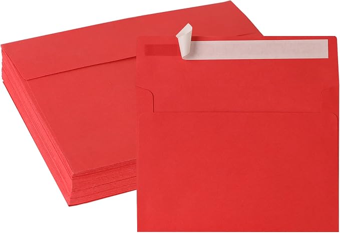 Red Envelopes 5x7 Inch, 50 Pack, Self Seal A7 Envelopes by Janvale