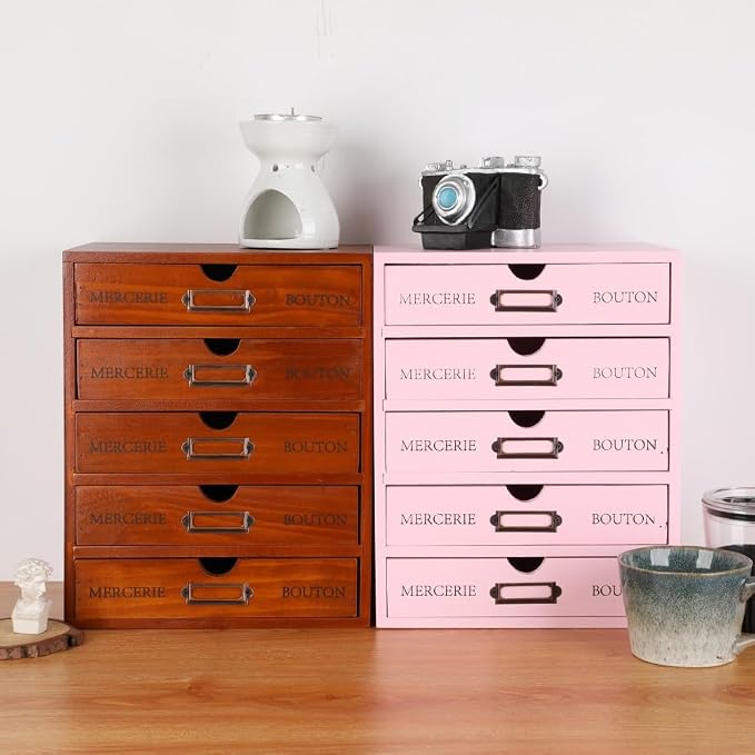 Wooden Storage Box with 5 Drawers Apothecary Drawers Vintage Wooden Drawers - Image 6