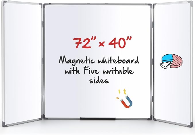 72” x 40” Foldable Whiteboard Dry Erase Board Large Tri Folding Whiteboard by Unknown