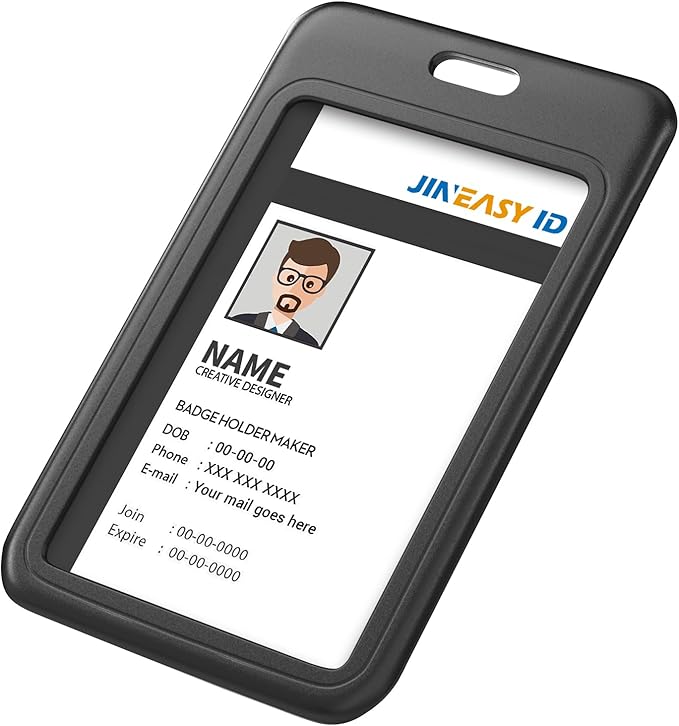 JINEASY ID 50 Pack Black Hard Plastic ID Badge Holders - Image 2