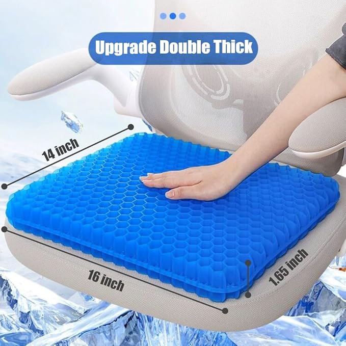Gel Seat Cushion, Double Thick Egg Gel Cushion for Pressure Pain Relief, Breathable Wheelchair Cushion Chair Pads for Car Seat Office Chair (16x14x1.65inch)-DeskLoop Office