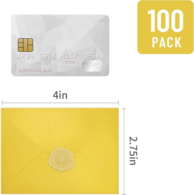 100 Pack Mini Pearl Gold Envelopes, 4 x 2.75" Shimmer Gift Card Envelopes - Image 2
