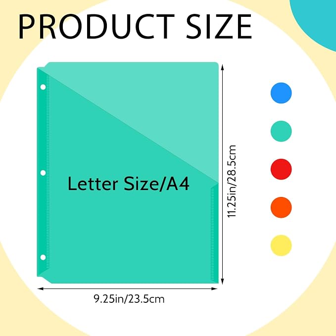 Maitys 50 Pack Binder Pockets 3 Hole Punch Clear Plastic Document Folders - Image 2