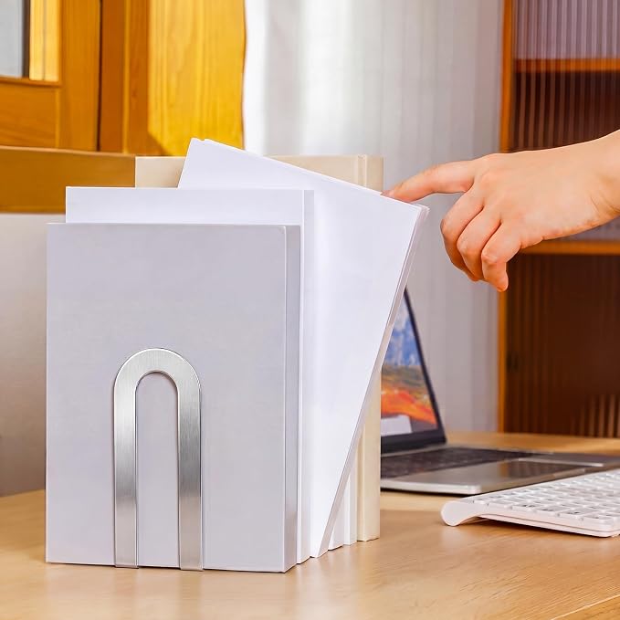Chunful 6 Pcs Sliver Modern Metal Book Ends - Image 2