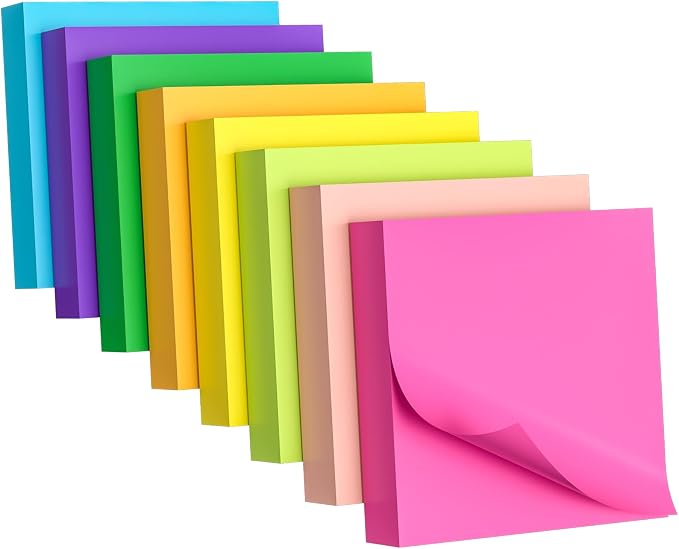 Sticky Notes 3x3 Inch, 8 Pads, 800 Sheets, 8 Bright Colors Sticky Note Pad by AUYAARS