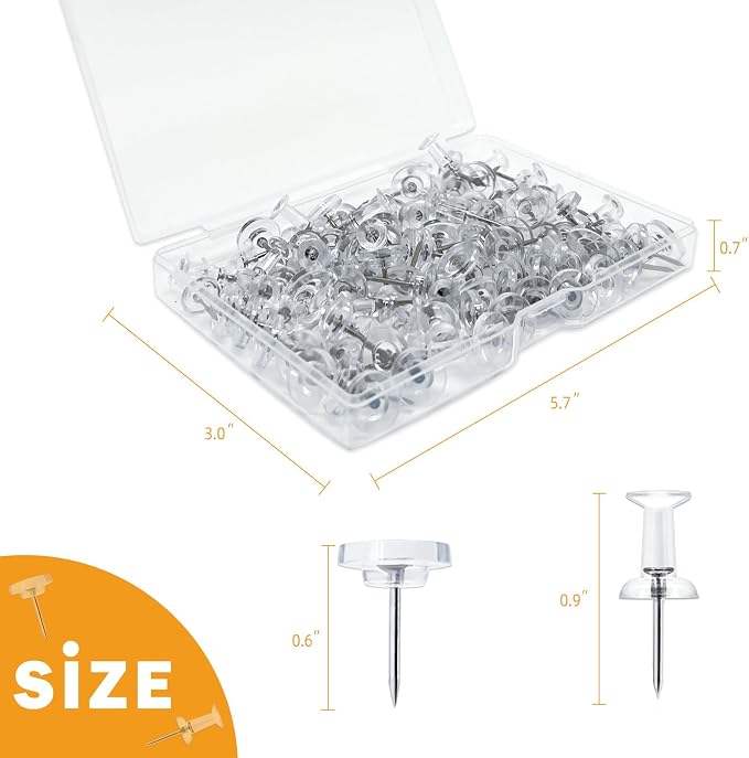 100-Pack Heavy-Duty Tacks and Push Pins – Clear Flat-Head Thumbtacks - Image 2