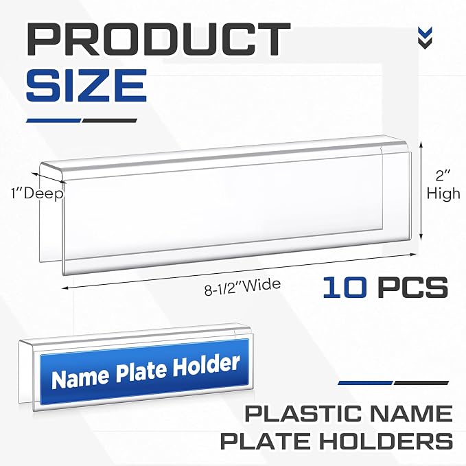 Wonderjune 10 Pack Plastic Cubicle Name Plate Holder 8.5" Wide x 2" High Glass - Image 3