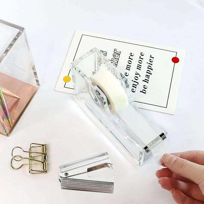 Acrylic Silver Tape Dispenser Desktop Stapler, Includes Staple Remover - Image 5