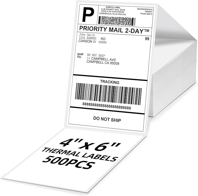 4x6 Thermal Labels, 1 Packs of 500 4x6 Fold Labels - Compatible with JADENS, ASprink, Phomemo, Rollo, Zebra, Omezizy and Other Thermal Printers-DeskLoop Office