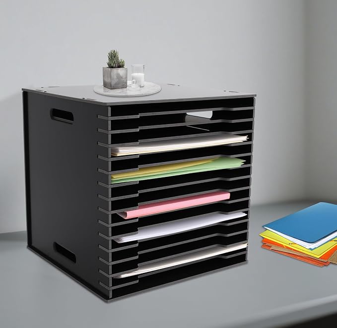 15-Slot Desktop File Organizer Rack, Vertical PVC Paper Storage Shelf - Image 3