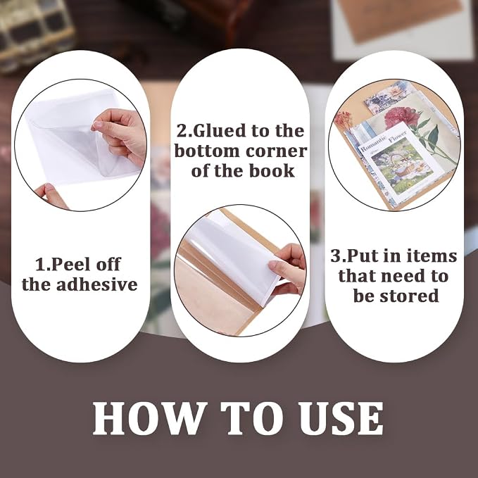 CRASPIRE 6Pcs Notebook Pocket Stickers Adhesive Pocket Sleeve 6 x 6 Inch Clear - Image 6