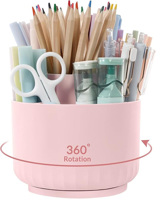 SKYDUE Makeup Organizer, Rotating Pencil Pen Holder for Desk, Dual-Purpose Desk Organizer for Cosmetics & Pens, Makeup Brush Holder with 5 Slots, Pencil Cup for Office, Home-DeskLoop Office