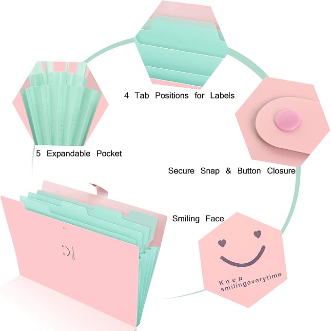 SKYDUE Expanding File Folder 5 Pockets, Skydue Letter A4 Paper Accordion - Image 7
