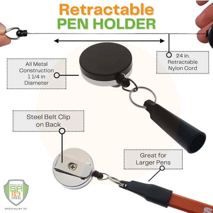2 Pack - Heavy Duty Retractable Pull Pen Holder - Ideal - Image 2
