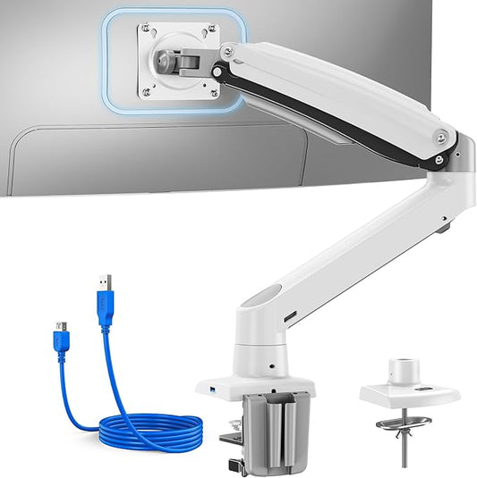 HUANUO Single Monitor Arm for 40 inch Screens, Ultrawide Computer Monitor Mount Holds 26.48 lbs, Upgraded Adjustable Stand with USB, C-Clamp & Grommet Base, VESA 75x75 or 100x100mm-DeskLoop Office