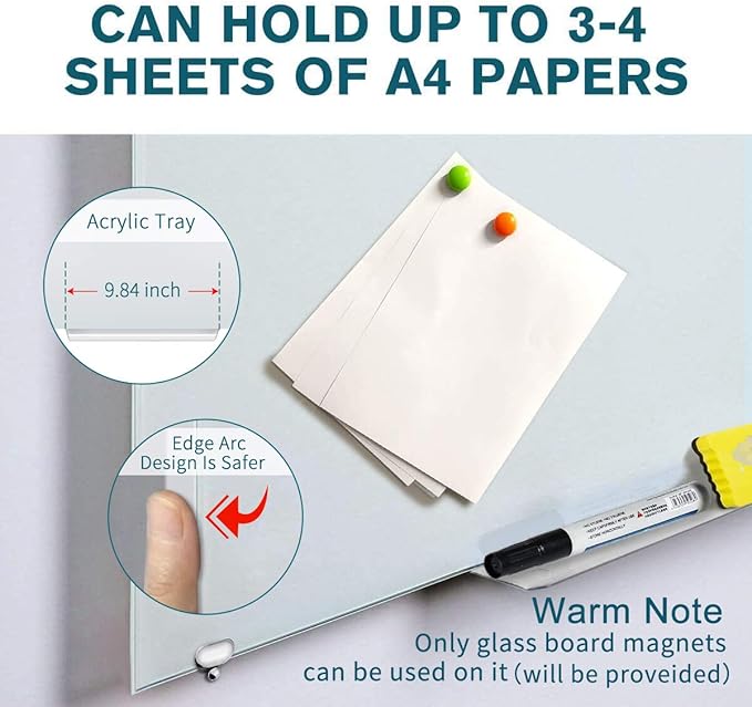 2-in-1 Magnetic Glass White Board 60'' x 48'' Extra Large Splicing Tempered Glass Whiteboard, 4' x 5' Frameless Big Glass Dry Erase White Board for Wall, Office, Home-DeskLoop Office