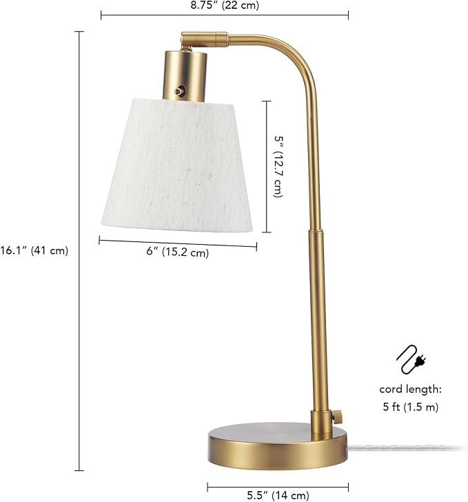 Globe Electric 61000057 16" Desk Lamp, Matte Brass Finish, Adjustable Pivot - Image 8