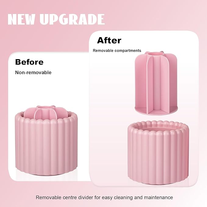 Anyoifax 360 Rotating Makeup Brush Holder 7 Slots Make Up Brush Organizer Removable Spinning Cosmetic Brushes Storage Pen Holder for Vanity, Dresser, Desk, Pink-DeskLoop Office