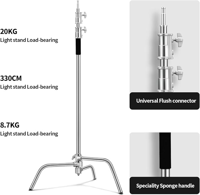 Soonpho 2 Packs Heavy Duty C-Stand Kit, Stainless Steel Photography Light Stand - Image 2