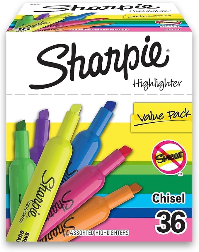 Sharpie Tank Highlighters, Fluorescent And Pastel Highlighters, Chisel Tip by Unknown