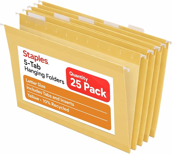 Staples Hanging File Folders, Letter Size, Durable Construction – 25/Box by Staples