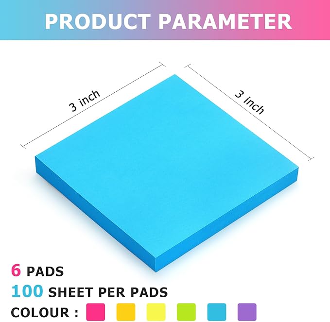 Sticky Notes 3x3 Pop Up Self-Stick Notes Pads with 6 Bright Colors, Easy to Post for Office, School, Home, 6 Pads/Pack, 100 Sheets/Pad(Pop Up)-DeskLoop Office