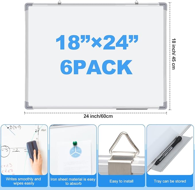 Tinlade 6 Pack Magnetic Dry Erase Whiteboard Message Presentation White Board - Image 3