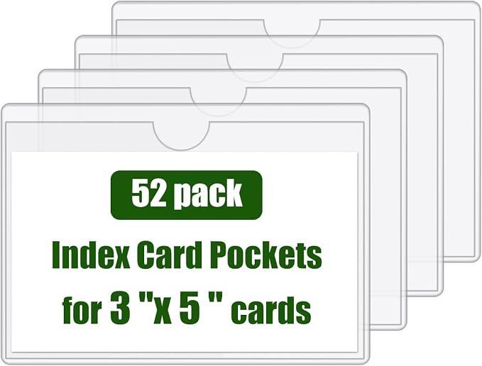 52 Pack Label Pockets for Storage Bins, 3x5 Sticky Index Card Holder, Goefun by Goefun