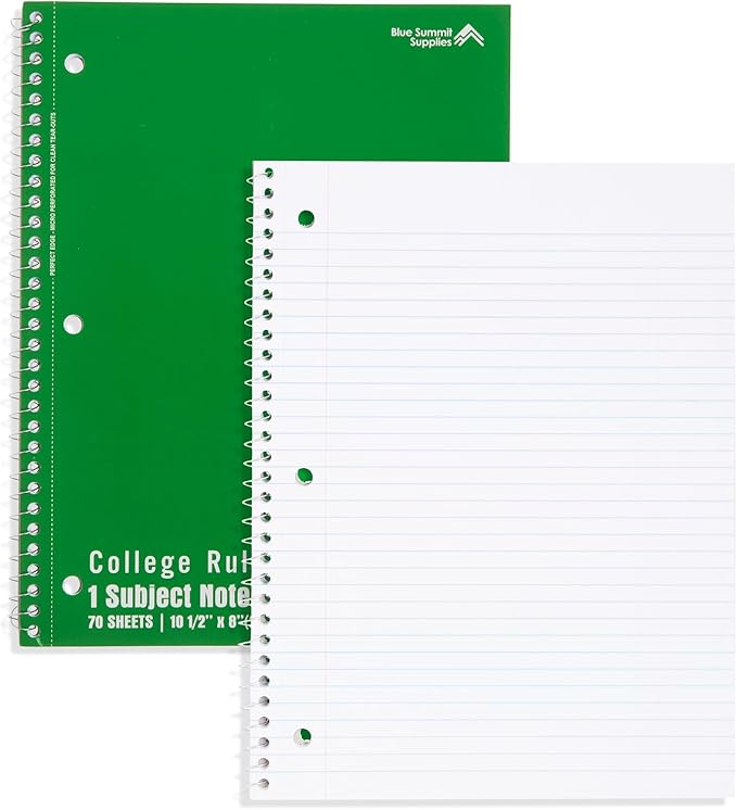 Blue Summit Spiral Notebooks Bulk, One Subject Spiral Notebook College Ruled, Perforated Notebook, 8 x 10.5 for Work and School, Paper, College Ruled, Bulk 12 Pack-DeskLoop Office