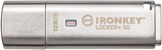 Kingston Ironkey Locker+ 50 128GB Encrypted USB Flash Drive | USB 3.2 Gen 1 | XTS-AES Protection | Multi-Password Security Options | Automatic Cloud Backup | Metal Casing | IKLP50/128GB-DeskLoop Office