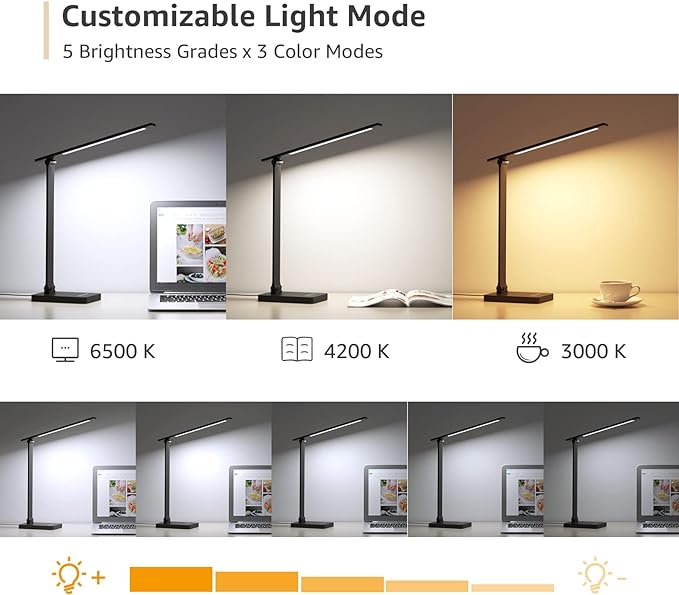 Lepro LED Desk Lamp with USB Charging Port Dimmable Home Office Touch Control Reading Table Lamp,3 Color Modes with 5 Brightness Level,College Dorm Room Essentials, Eye Caring, Sewing, Crafting, Black-DeskLoop Office