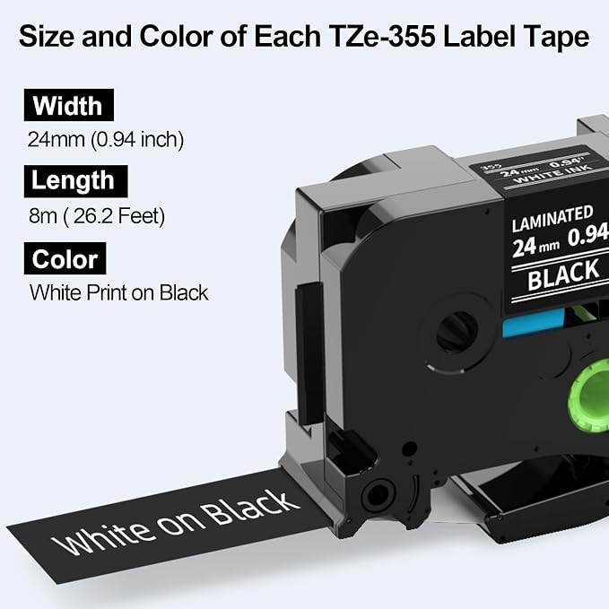 Labelife 24mm Black Label Tape TZe-355 Replacement - Image 2