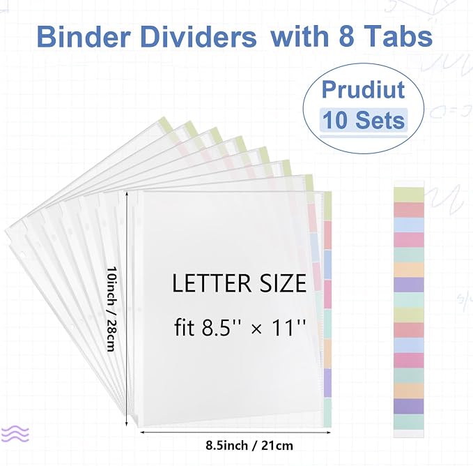 10 Sets 80Pcs Clear Sheet Protector Sleeves, Plastic 3 Ring Binder Dividers | - Image 2