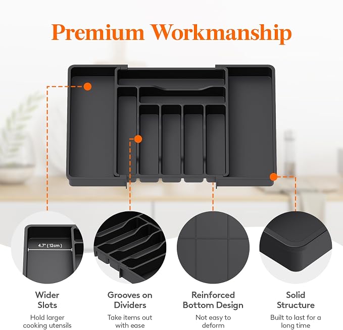 Lifewit Utensil Organizer for Kitchen Drawer, Expandable Cooking Silverware Tray - Image 6