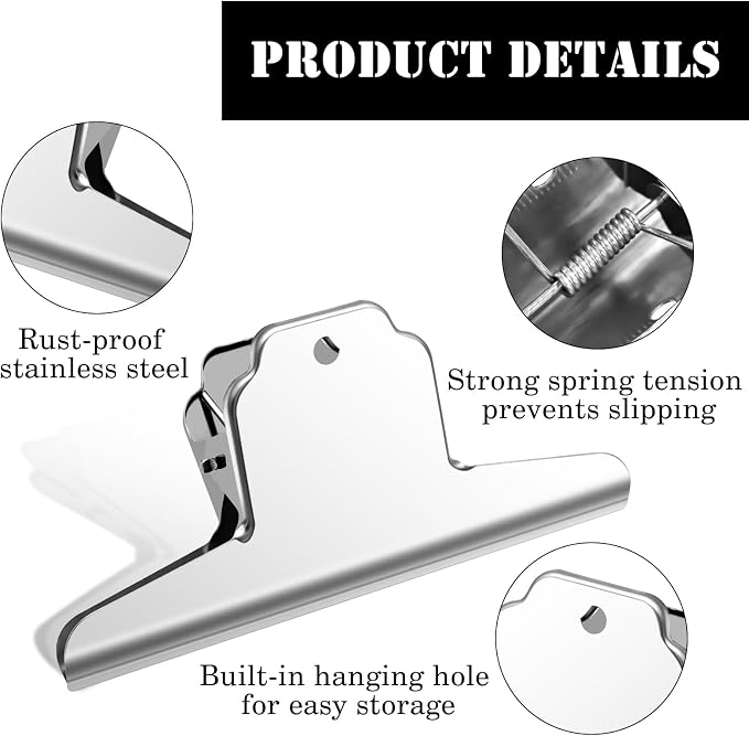 2 Pack Dog Food Bag Clip, 6.3 Inch Extra Large Stainless Steel Metal Bag Clips - Image 3