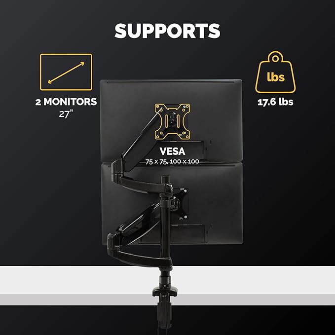 Fellowes 8043401 Platinum Series Stacked Monitor Mount, Adjustable Computer Monitor Stand for 2 Monitors with Dual Monitor Arms, 32 Inch Monitor Capacity-DeskLoop Office