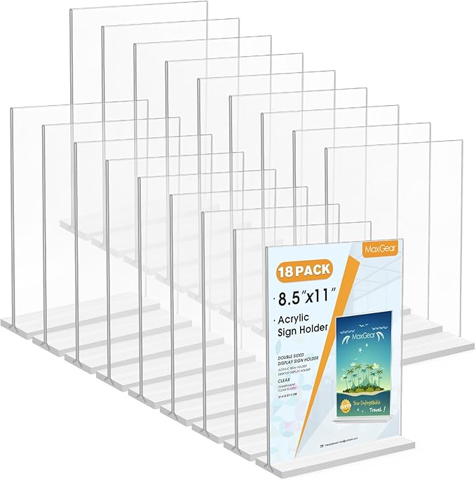 MaxGear Acrylic Sign Holder 8.5 x 11 Double Sided Display Stand, 18 Pack | by MaxGear