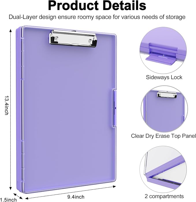 Piasoenc Clipboard with Storage, 8.5 x 11 Clip Boards with 2 Storage, Folio & - Image 2