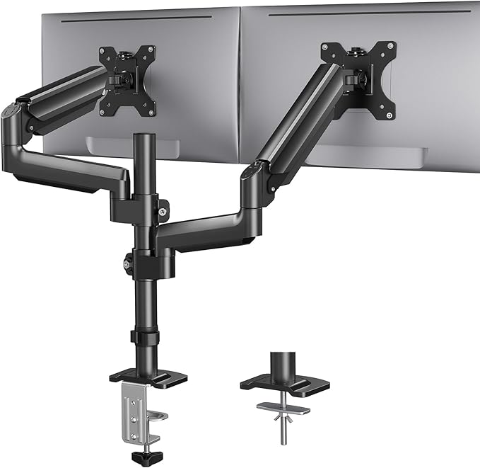 HUANUO Dual Monitor Mount up to 32 inches Screens, Taller Monitor Stand Hold 19.8lbs, Dual Monitor Arm Desk Mount Easy Adjustable with Tilt, Swivel, Rotation, VESA 75/100mm-DeskLoop Office