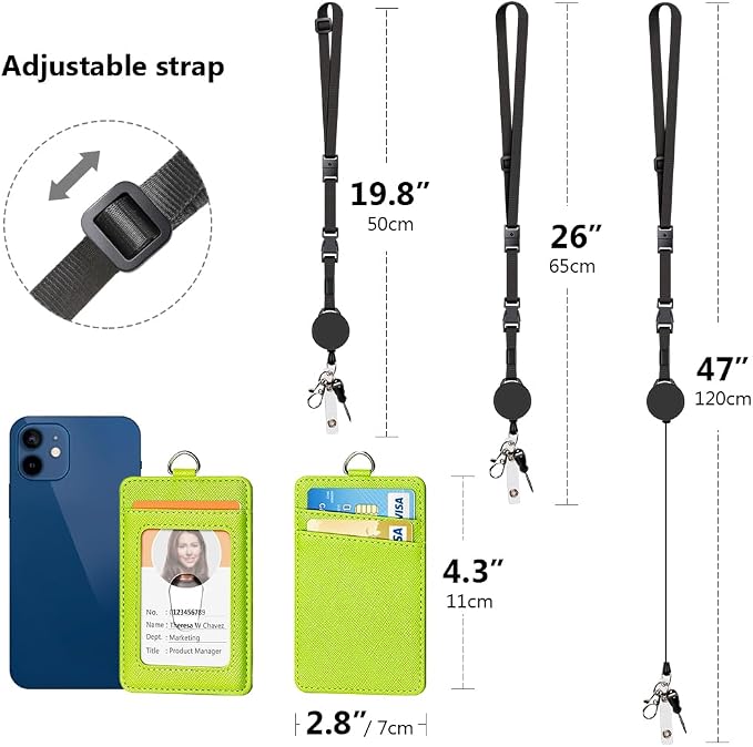 Leather Badge Holder and Adjustable Retractable Lanyards, Quick Release Buckle - Image 4