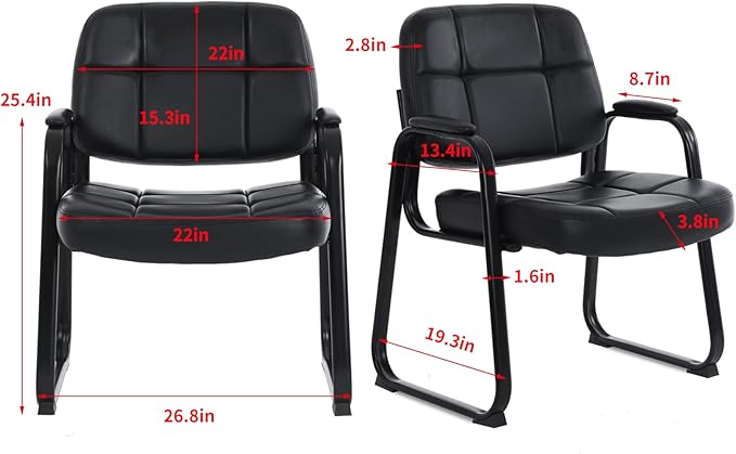 CLATINA Big & Tall Waiting Room Guest Chair with Bonded Leather Padded Arm Rest and Sled Base for Office Reception Lobby and Conference Desk, Black-DeskLoop Office