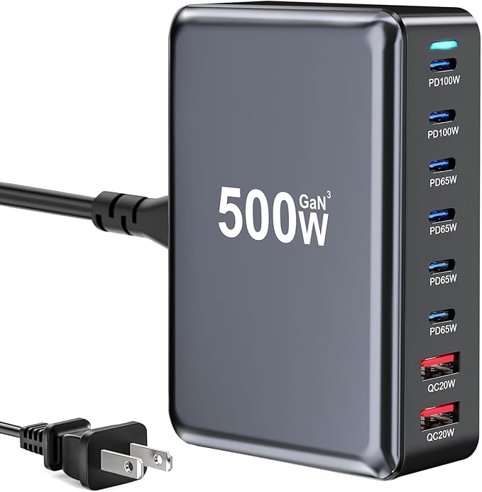 500W USB C Fast Charger Block, 8 Port USB Charging Station, GaN Ⅲ Pro Double 100W PD PPS Port Fast Charging Station for Multiple Devices,Laptop Wall Charger Compatible with MacBook/iPhone 16/iPad etc-DeskLoop Office