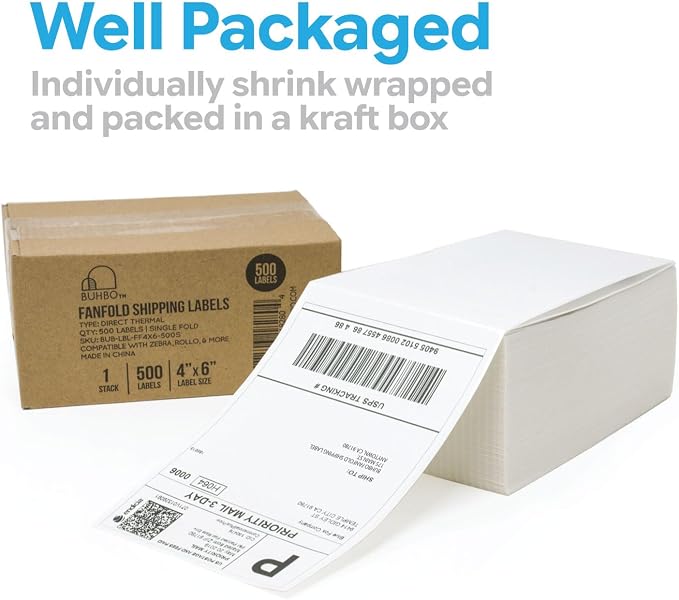 Buhbo 4x6 Direct Thermal Labels, Perforated White Shipping Labels | BPA Free - Image 6