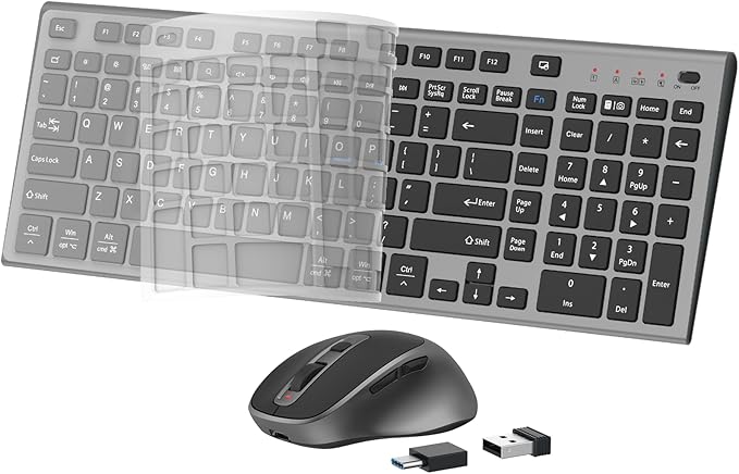 FENIFOX Wireless Keyboard and Mouse, Ergonomic Rechargeable Silent Quiet Slim USB C Flat Compact Full Size with Number Pad Soft Cover Keyboards for Mac Computer PC Surface Laptop MacBook iMac Black-DeskLoop Office