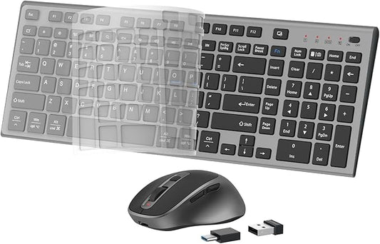 FENIFOX Wireless Keyboard and Mouse, Ergonomic Rechargeable Silent Quiet Slim USB C Flat Compact Full Size with Number Pad Soft Cover Keyboards for Mac Computer PC Surface Laptop MacBook iMac Black-DeskLoop Office